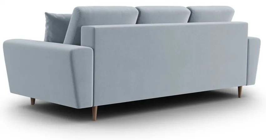 Canapea albastru-deschis extensibilă, cu spațiu de depozitare cu tapițerie din catifea 235 cm Kyoto – Cosmopolitan Design