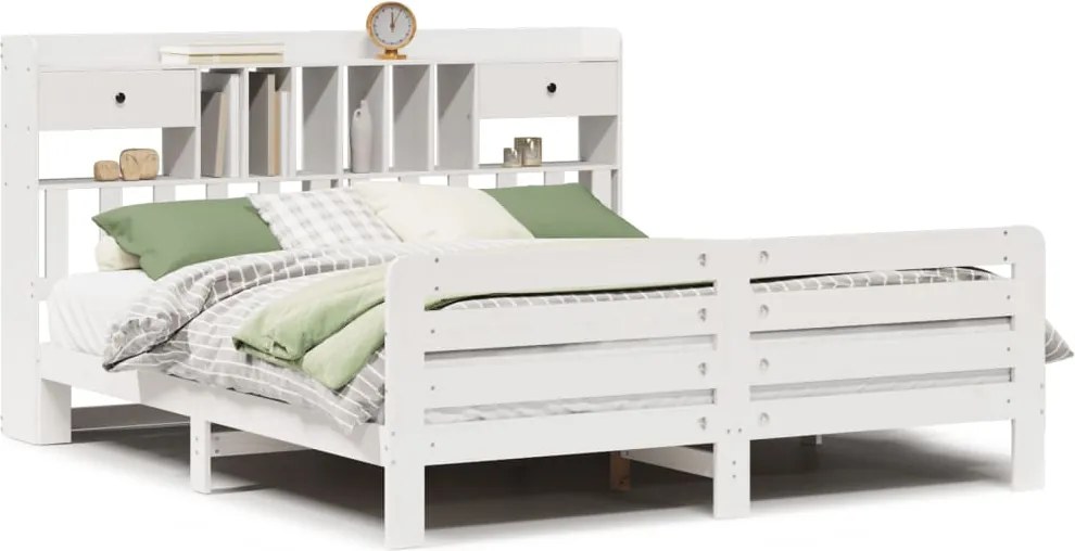 vidaXL Pat cu bibliotecă fără saltea, 180x200 cm, lemn masiv de pin