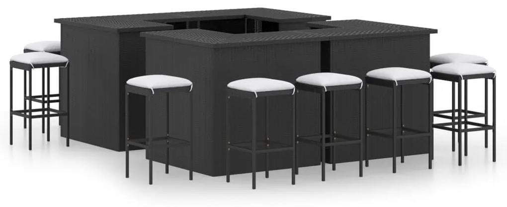 3064929 vidaXL Set mobilier bar de grădină cu perne, 16 piese, negru poliratan
