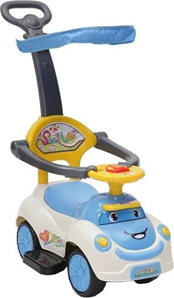 Masinuta copii si bebe NOVOKIDS™ Cartoon Smile , Cu melodii si lumini, Maner de impins pentru parinti detasabil, copertina de protectie detasabila,