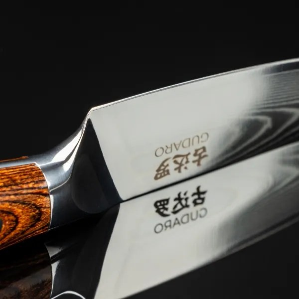 Gudaro - Cuțit de bucătărie din oțel Damasc FENG 3,5", 67 de straturi de oțel, lungime 9,5 cm