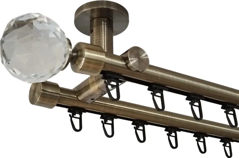 Galerie dublă KULA CRISTAL 19/19 mm aur antic – țeavă profil cu canal, prindere tavan (Alege marime: 280 cm)