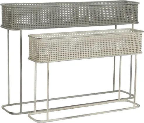 Set suporturi ghivece alb antichizat din metal, 100×22×70 cm și 80×20×53 cm, „White"