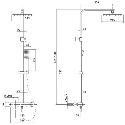 Cersanit S951-341 CITY - Set duș cu baterie termostatică, crom lucios