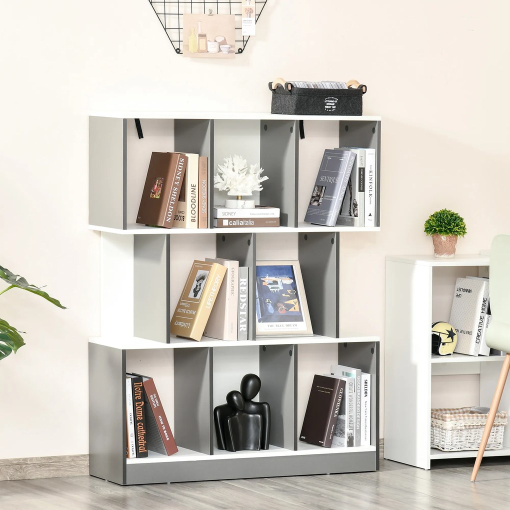 HOMCOM Bibliotecă Mobilă cu 8 Rafturi pentru Sufragerie și Dormitor, 100x24x124 cm, Gri Închis | Aosom Romania