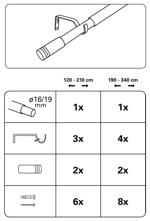 Galerie de perdea 190 - 340 cm din metal Válec - Gardinia