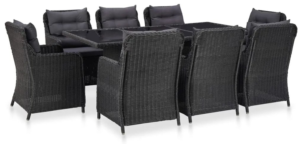 vidaXL Set mobilier de exterior, 9 piese, negru, poliratan