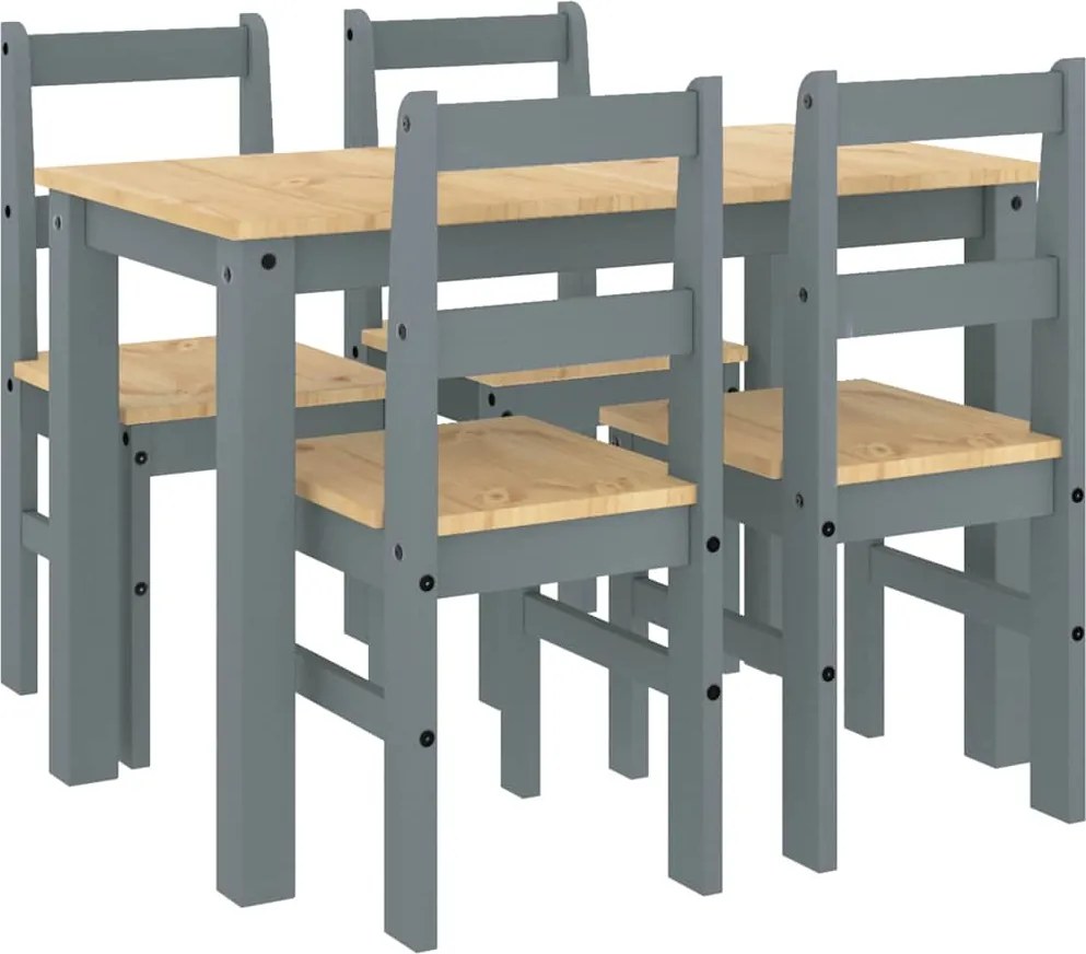 vidaXL Set de sufragerie din 5 piese Panama din lemn masiv de pin gri