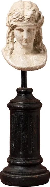 Sculptură decorativă bust de femeie din rășină natur, pe piedestal din lemn negru și tijă din metal, finisaj antichizat, 31 x 10 cm, „Livia”