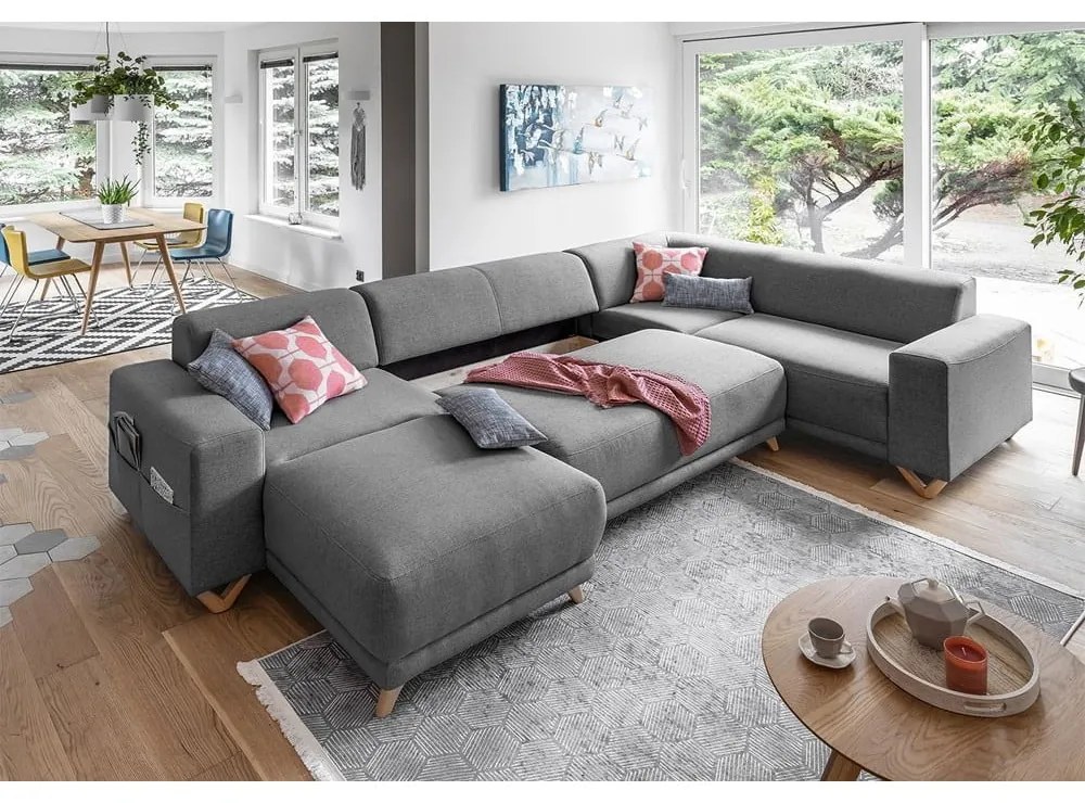 Colțar gri extensibil/cu spațiu de depozitare (cu colț pe partea dreaptă/în formă de "U") Classy Sophie – Miuform