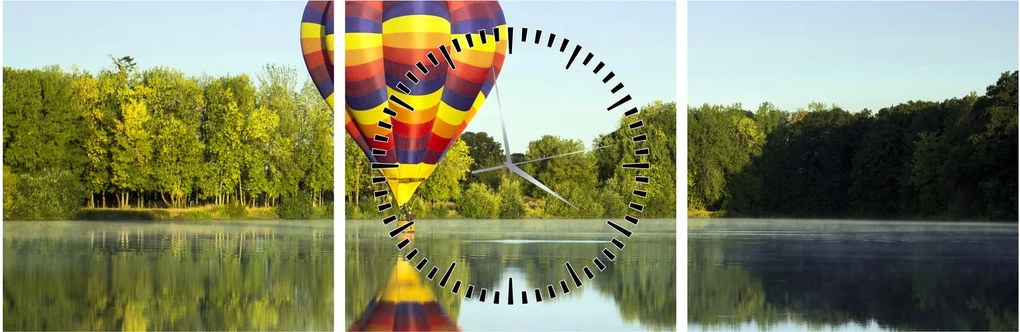 Tablou cu balon cu aer cald pe un lac (cu ceas) (90x30 cm)