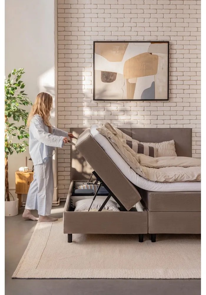 Pat boxspring taupe cu spațiu de depozitare 160x200 cm Elva Bold – Bonami Selection