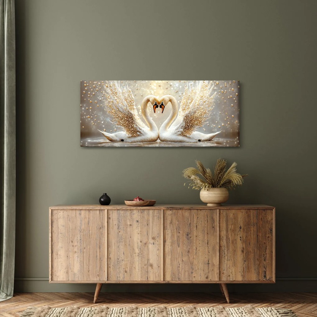 Tablou - Lebede Aurii (120x50 cm)