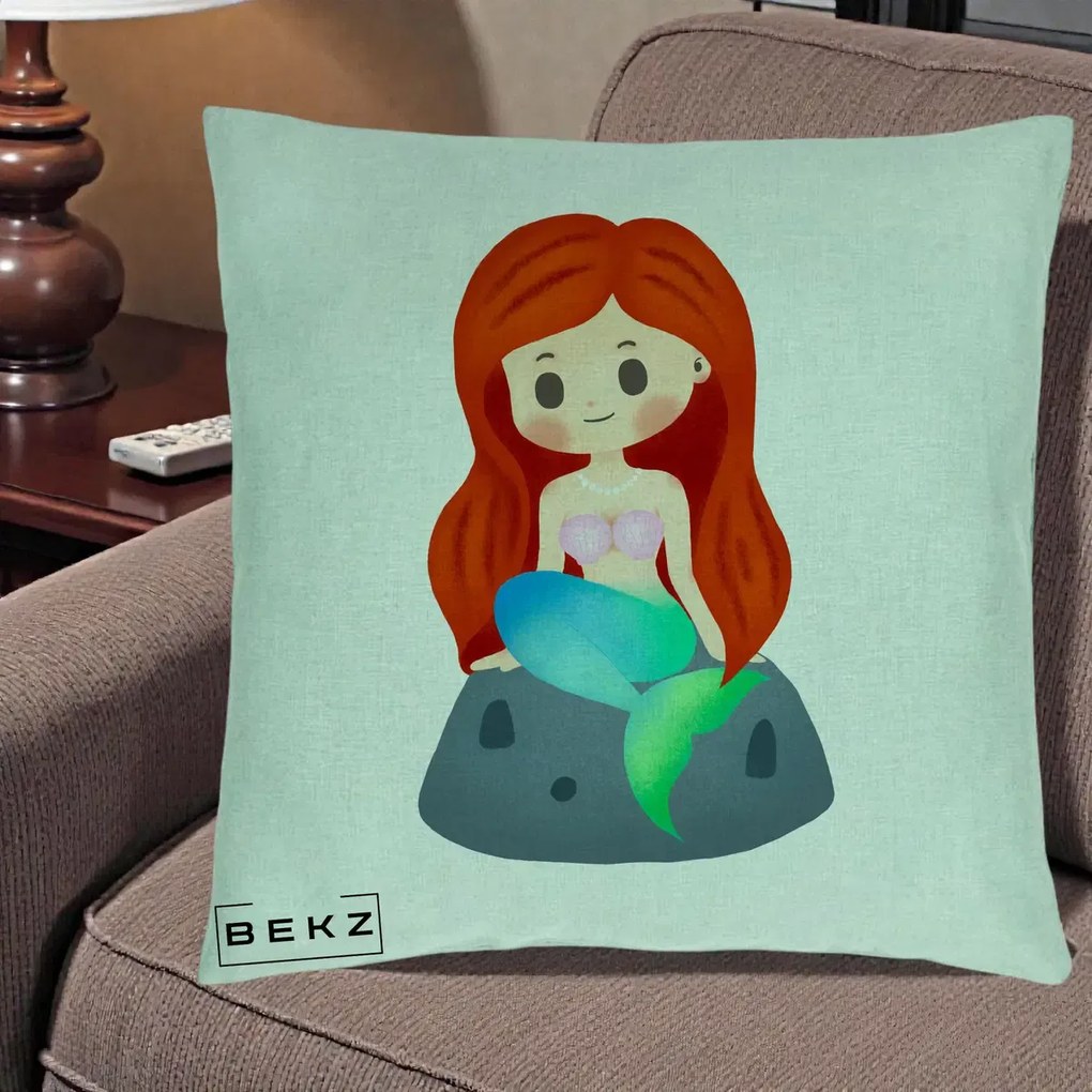 Perna Personalizata Sirena Kawaii Roscat, 40x40 cm, Verde Menta, Husa Detasabila, Perna Inclusa, BEKZ®