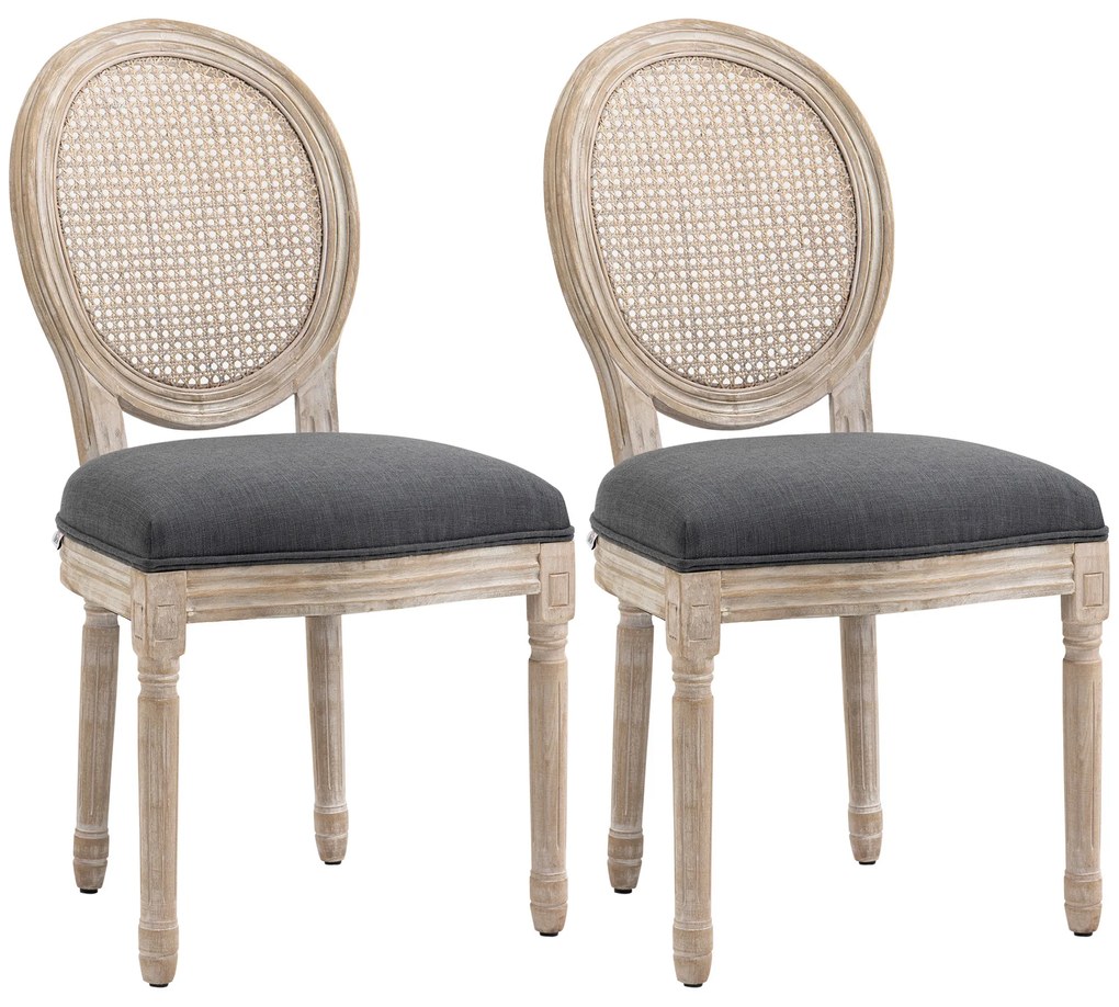 HOMCOM Set de 2 Scaune de Masa, Scaun de Salon medaillon de Stil Louis XVI, Lemn Masiv sculptat, patinat | Aosom Romania