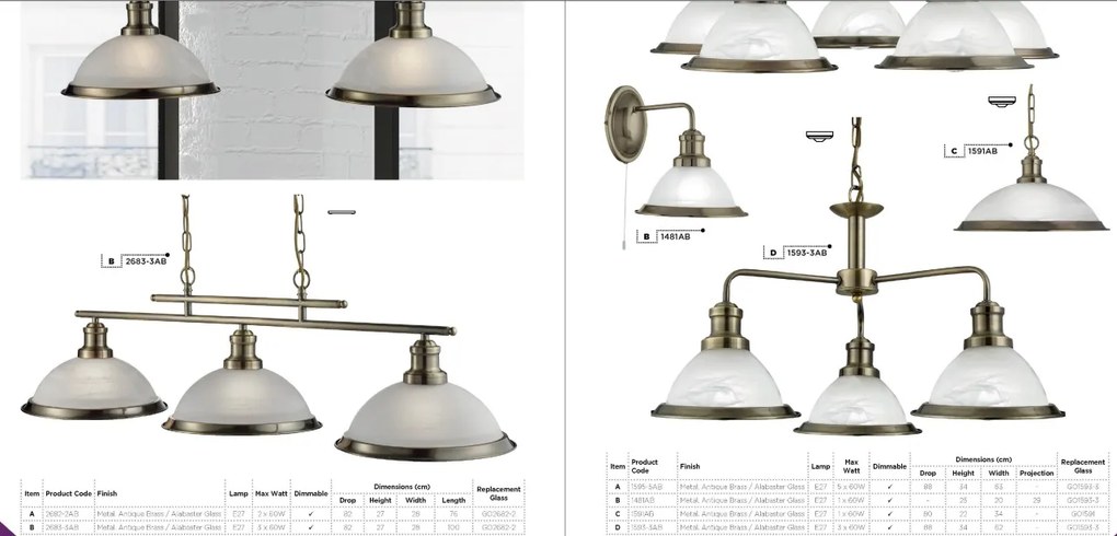 Lustra suspendata design clasic Bistro 5L alama antique 1595-5AB SRT