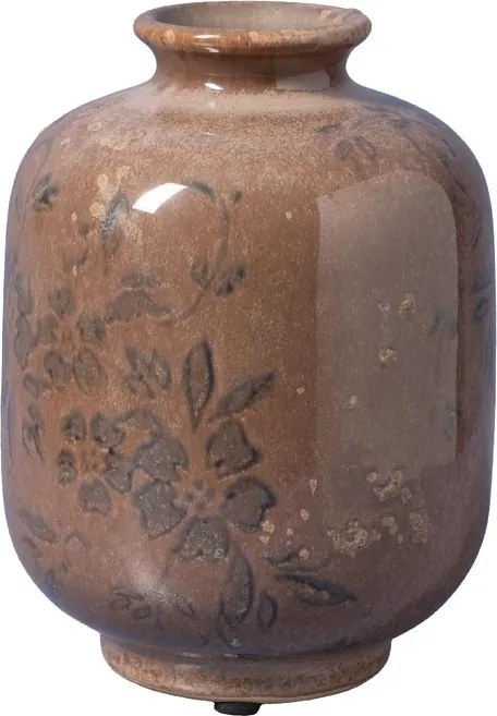 Vază din ceramică artizanală roz cu motive florale, formă rotundă, finisaj lucios, 10,5×15 cm, „Rosaire"