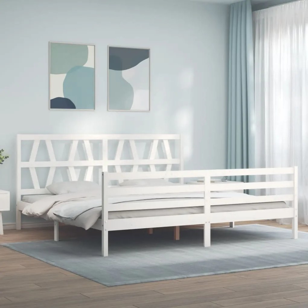 vidaXL Cadru pat cu tăblie 200x200 cm, alb, lemn masiv