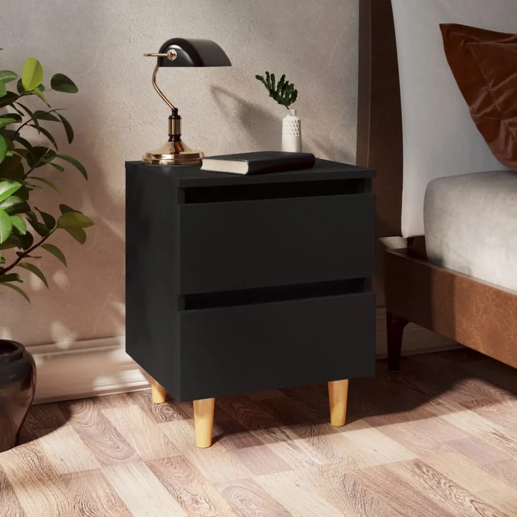 805853 vidaXL Noptieră cu picioare lemn masiv pin, negru, 40x35x50 cm