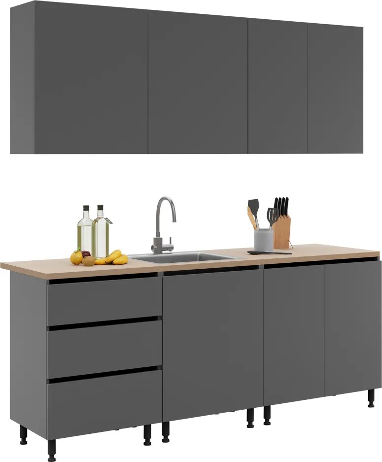 Mobilier de bucătărie, 2 m, grafit, ASTI