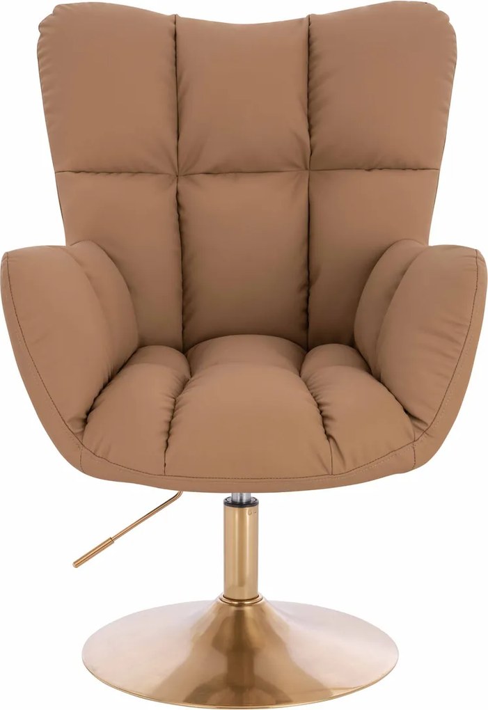 HR650N Scaun Caramel Piele Ecologica Premium Soft cu Bază Aurie
