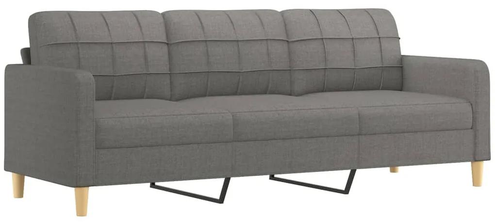 Canapea cu 3 locuri si taburet, gri inchis, 210 cm, textil Morke gra, 228 x 77 x 80 cm