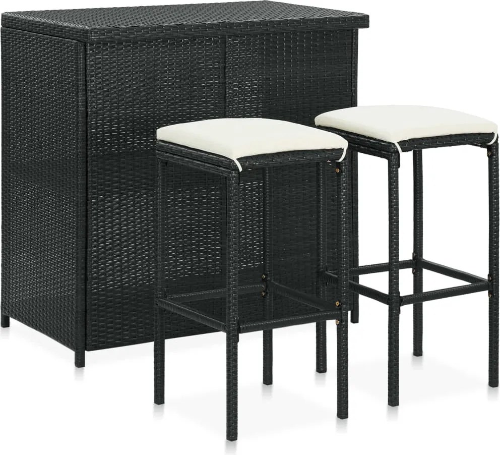 vidaXL Set mobilier de bar, 3 piese, negru, poliratan
