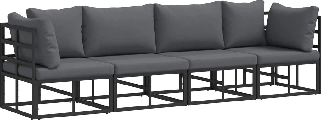 vidaXL Set de canapele pentru grădină 4 pcs Negru Metal