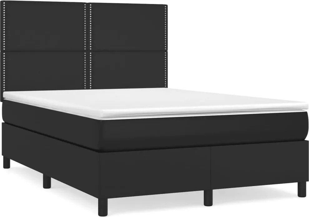 vidaXL Pat box spring cu saltea, negru, 140x200 cm, piele ecologică
