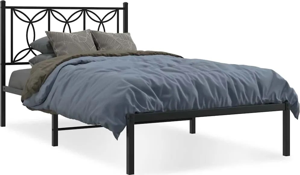 vidaXL Cadru de pat din metal cu tăblie, negru, 107x203 cm