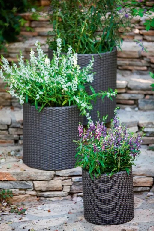 Ghiveci plastic cu aspect ratan, M, antracit
