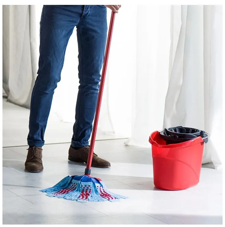 Set de curățat podele Vileda Super Mocio, 3 bucăți, 10 l, mecanism de scurgere, roșu