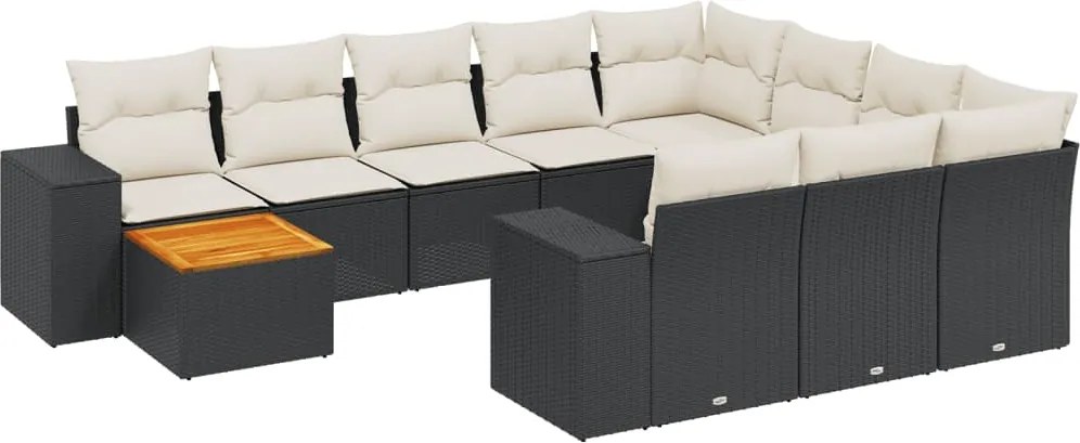 vidaXL Set canapele de grădină cu perne, 11 piese, negru, poliratan