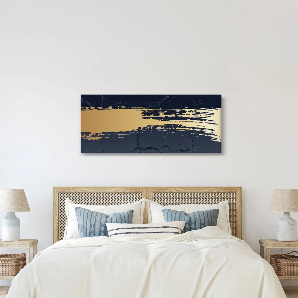 Tablou - Albastru și aur abstracție N⁰2 (120x50 cm)
