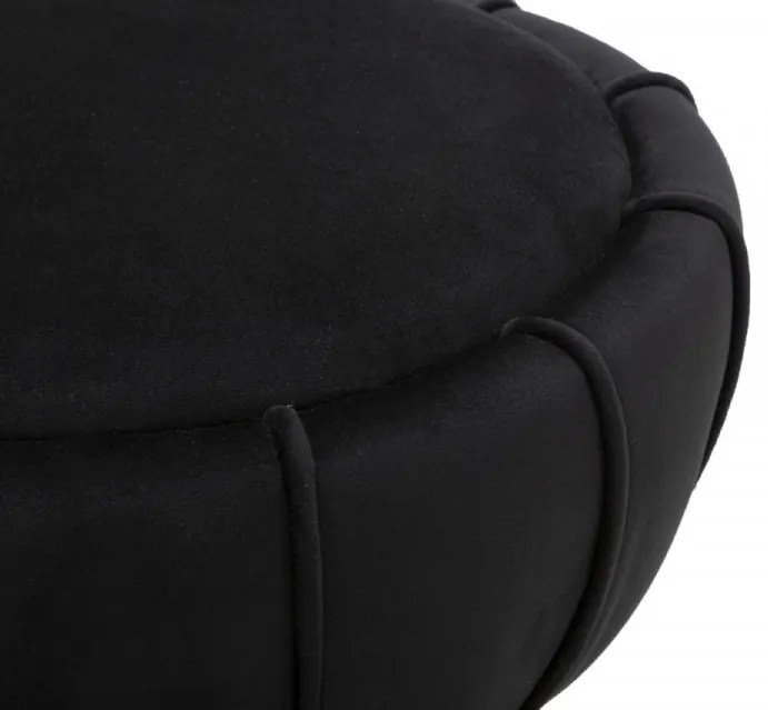 Taburet negru din catifea si lemn de Pin, Flower Mauro Ferretti