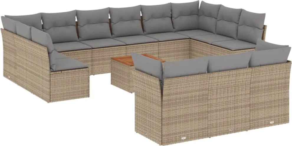 vidaXL Set canapele de grădină, 14 piese, cu perne, bej, poliratan