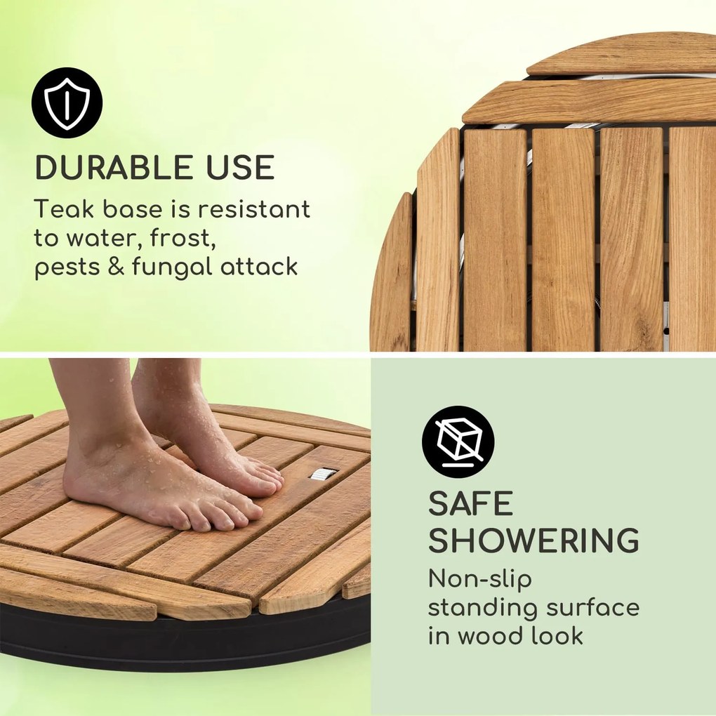 Sumatra Teak Round, duș de grădină, aluminiu, lemn de tec, mâner.
