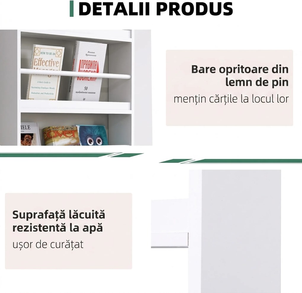 HOMCOM Etajeră de Perete Modernă cu 4 Rafturi din Lemn, Design Elegant pentru Living sau Birou, Alb, 59x12x113cm | Aosom Romania