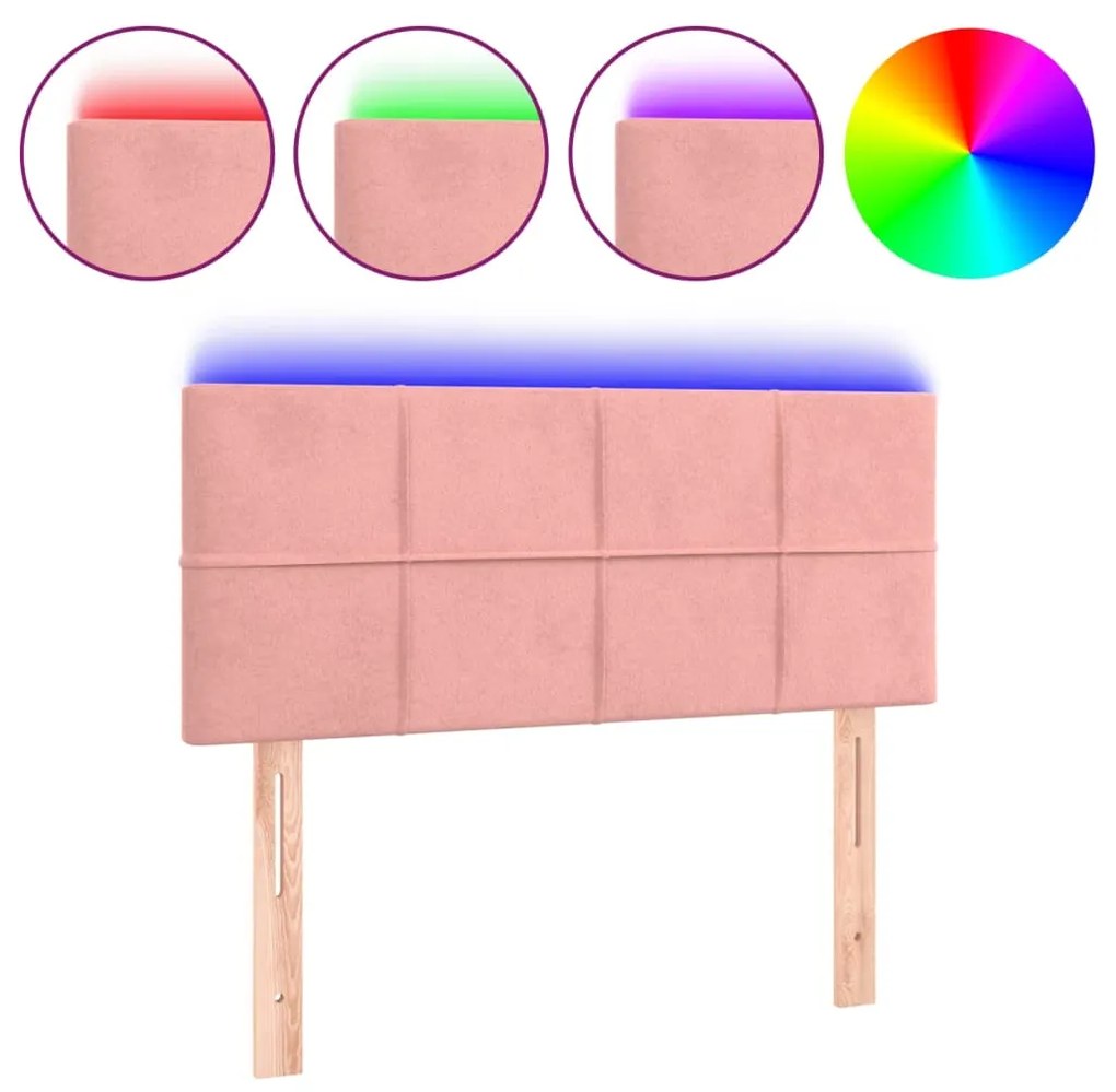 3121647 vidaXL Tăblie de pat cu LED, roz, 80x5x78/88 cm, catifea