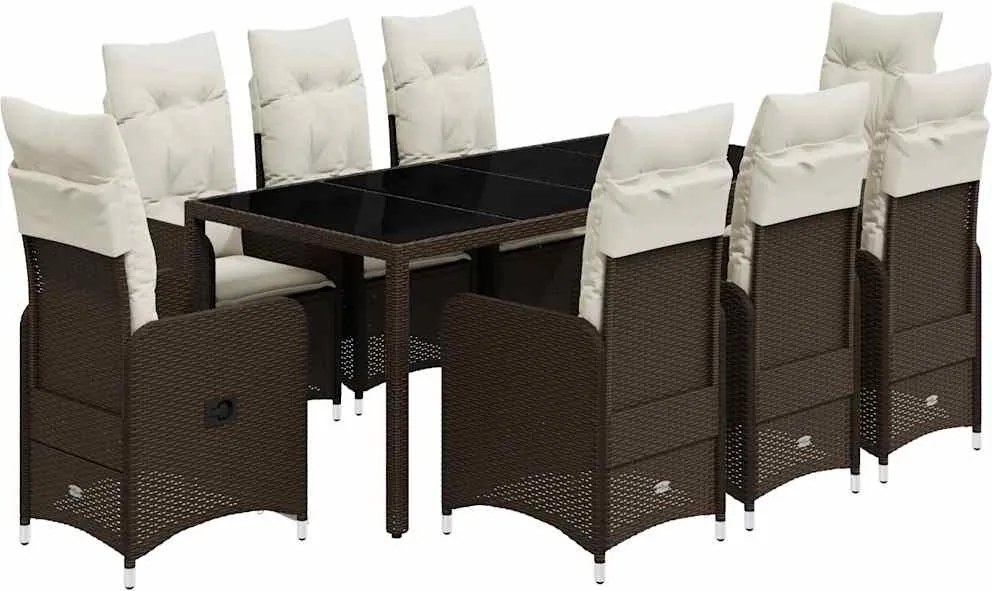 vidaXL Set bistro de grădină cu perne, 9 piese, maro, poliratan