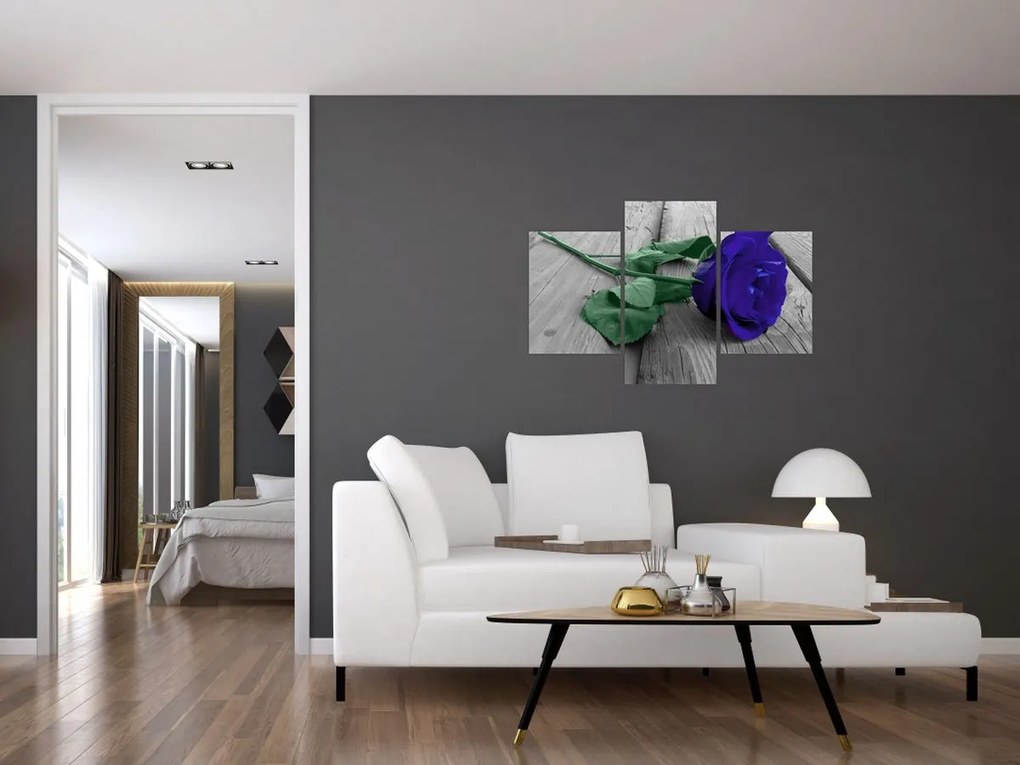 Tablou - Trandafir albastru cu tulpina verde (90x60 cm)