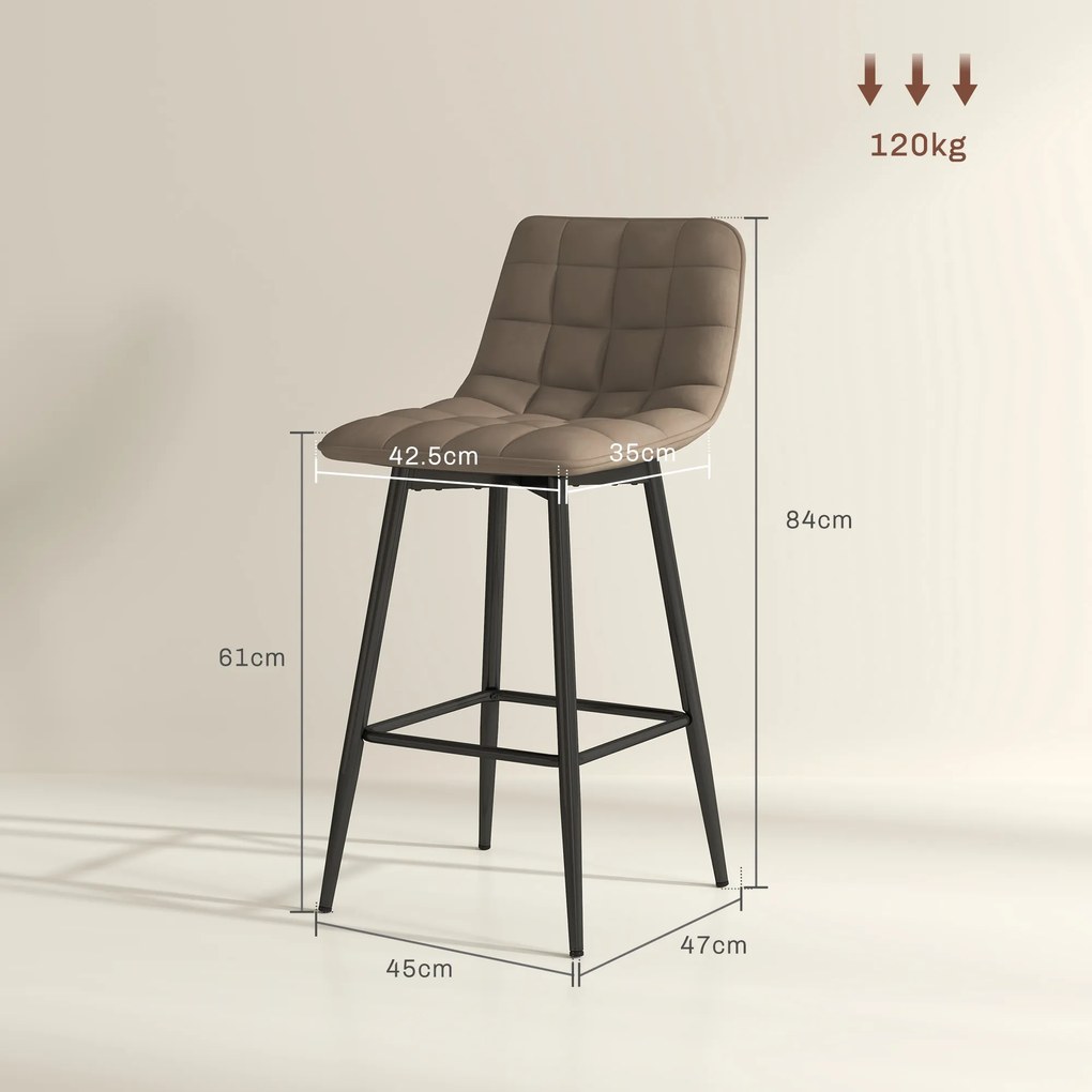 HOMCOM Scaune de bar nordic 84 cm maro din catifea si metal | Aosom Romania