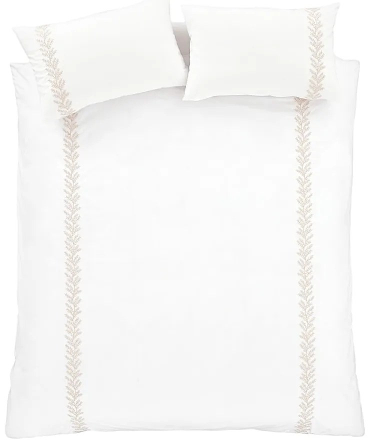 Lenjerie de pat albă-bej din bumbac pentru pat dublu 200x200 cm Embroidery Leaf – Bianca