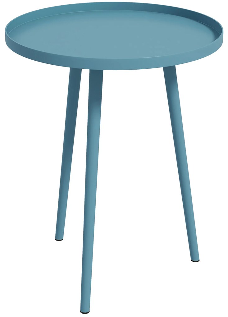Outsunny Masă de cafea de grădină rotundă, masă de sprijin de exterior cu margini rotunde din oțel, dim. Ø40 x 50H cm bleu | Aosom Romania