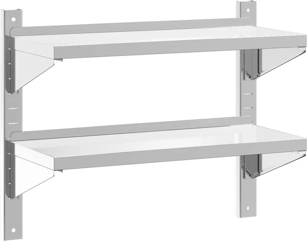 vidaXL Raft de perete 2 niveluri 75x30x60 cm argintiu oțel inoxidabil
