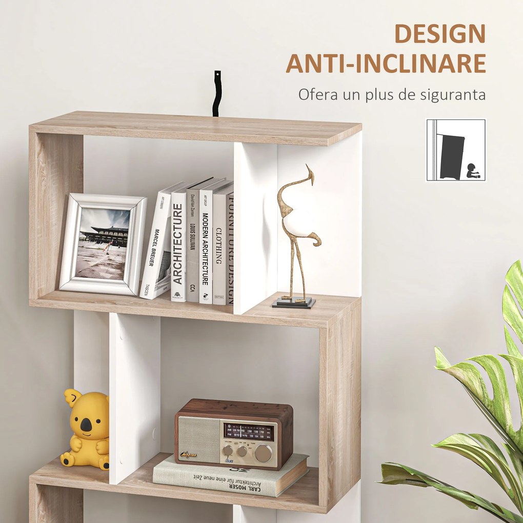 Biblioteca de perete, 3 rafturi, 60x24x111.4cm, alba HOMCOM | Aosom Romania