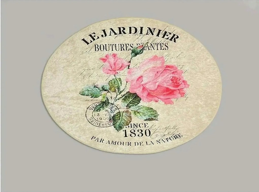 Covoras de baie JARDINER DJT, 100x100 cm, forma rotunda, bej/roz, fibr