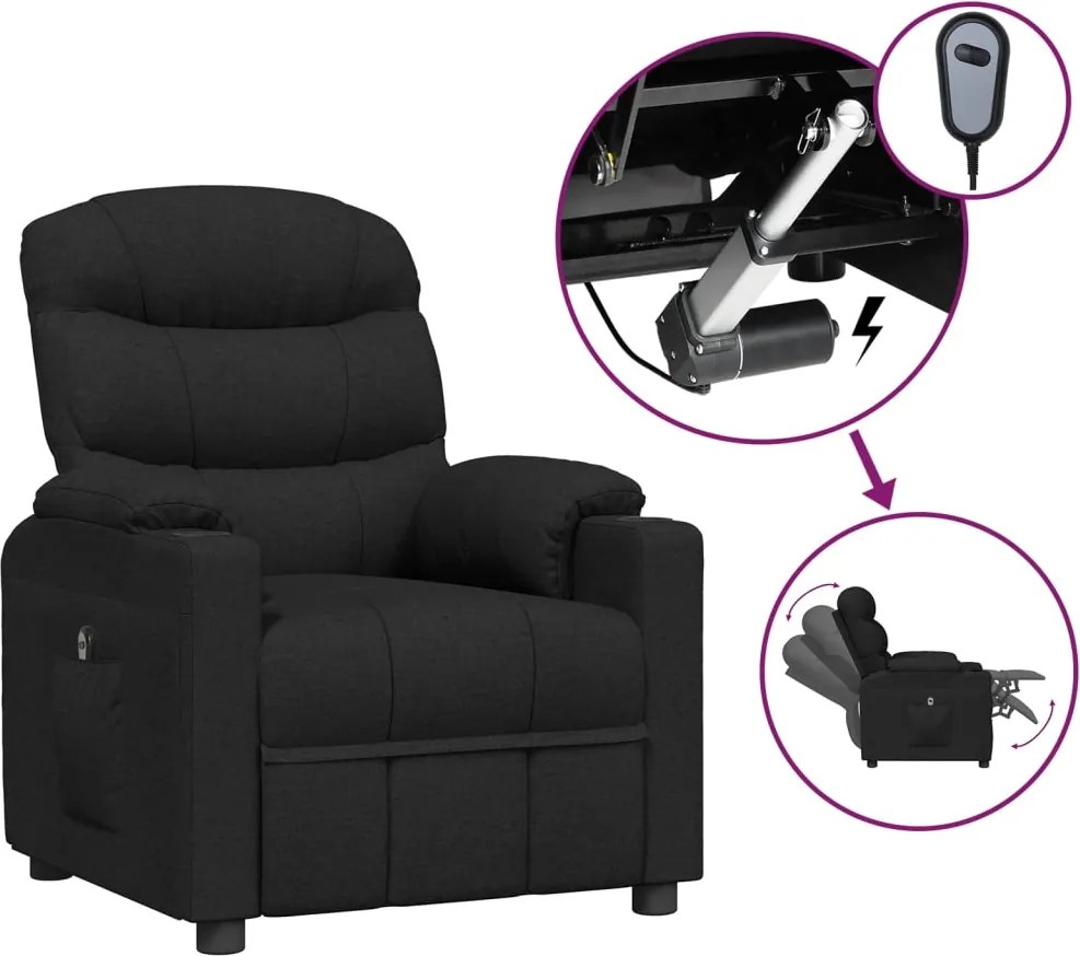 vidaXL Fotoliu rabatabil electric, negru, material textil