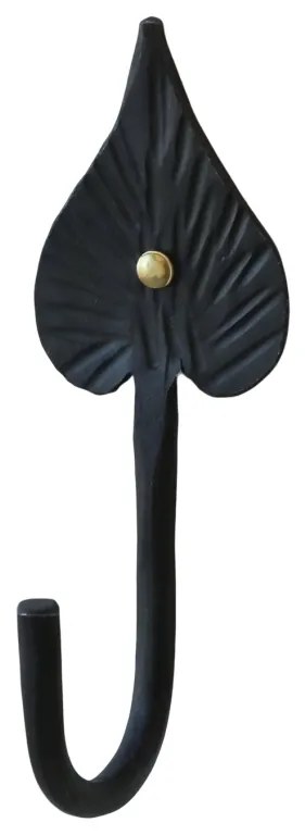 Cuier negru, din metal, cu agatatoare, model frunza, Lea
