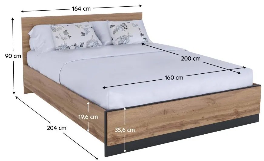 Pat matrimonial 160 cm Actualmente (stejar wotan + negru) . 1116222